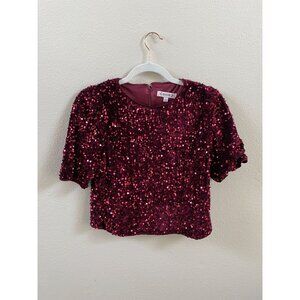Nanette Lepore Sequin Cropped Top Burgundy Womens Small Polyester blend Party
